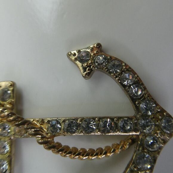 Anchor Rhinestone Sparkly Nautical Marine Gold Tone Pendant Chain Necklace 26" - Picture 5 of 10